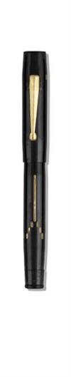 Summit Wing-Flow black celluloid fountain pen and mechanical pencil set with ""A"" pattern gold-filled inlays.